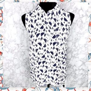 Olive & Oak Sailboat Seagull Print Sheer Sleeveless Button Up Blouse Women’s XS